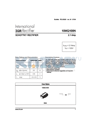 10MQ100NTR datasheet - SCHOTTKY RECTIFIER