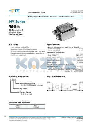 10MV1 datasheet - Multi-purpose Medical Filter for Power Line Noise Protection