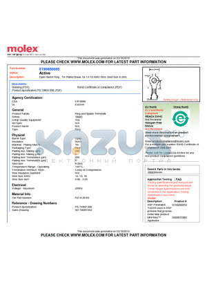 0190850005 datasheet - Open Barrel Ring , Tin-Plated Brass, for 14-18 AWG Wire, Stud Size 8 (M4)