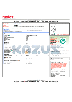 0190850008 datasheet - Open Barrel Ring , Tin-Plated Steel, for 14-18 AWG Wire, Stud Size 8 (M4)