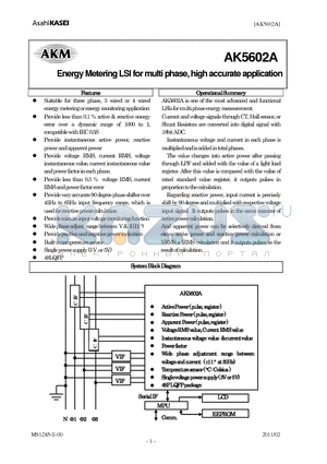 AK5602A datasheet - Energy Metering LSI for multi phase, high accurate application