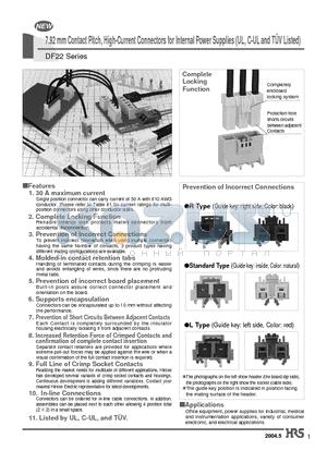 DF22B-1S-7.92DS datasheet - 7.92 mm Contact Pitch, High-Current Connectors for Internal Power Supplies (UL, C-UL and TUV Listed)
