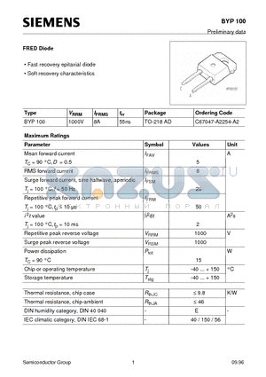 C67047-A2254-A2 datasheet - FRED Diode (Fast recovery epitaxial diode Soft recovery characteristics)