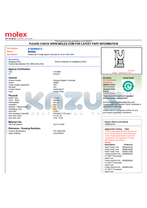 0190990013 datasheet - InsulKrimp Snap Spade Terminal for 18-22 AWG Wire