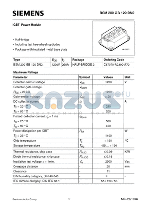 C67070-A2300-A70 datasheet - IGBT Power Module (Half-bridge Including fast free-wheeling diodes Package with insulated metal base plate)
