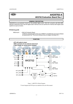 AK5702 datasheet - portable digital audio 16bit A/D converter