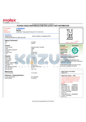 0190990044 datasheet - InsulKrimp Snap Spade Terminal for 10-12 AWG Wire