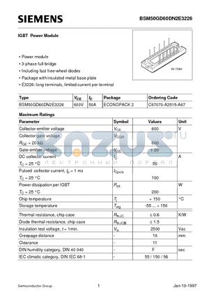 C67070-A2515-A67 datasheet - IGBT Power Module (Power module 3-phase full-bridge Including fast free-wheel diodes)