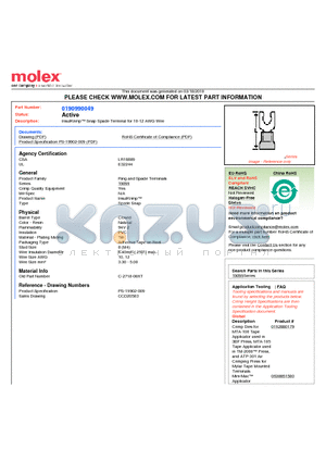 0190990049 datasheet - InsulKrimp Snap Spade Terminal for 10-12 AWG Wire