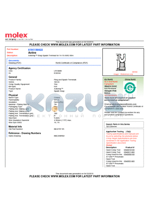 019115-0025 datasheet - Avikrimp Snap Spade Terminal for 14-16 AWG Wire