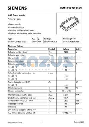 C67070-A2521-A67 datasheet - IGBT Power Module (Power module 3-phase full-bridge Including fast free-wheel diodes)