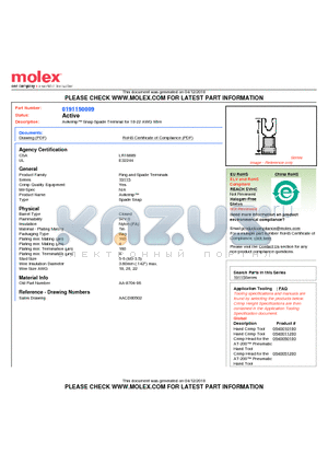 0191150009 datasheet - Avikrimp Snap Spade Terminal for 18-22 AWG Wire