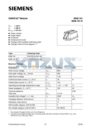 C67076-A1001-A2 datasheet - SIMOPAC Module (Power module Single switch N channel Enhancement mode)