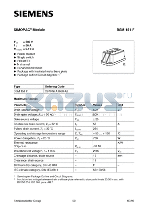 C67076-A1050-A2 datasheet - SIMOPAC Module (Power module Single switch FREDFET N channel Enhancement mode)