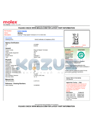 0191150048 datasheet - Avikrimp Snap Spade Terminal for 10-12 AWG Wire