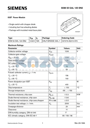 C67076-A2010-A70 datasheet - IGBT Power Module (Single switch with chopper diode Including fast free-wheeling diodes Package with insulated metal base plate)