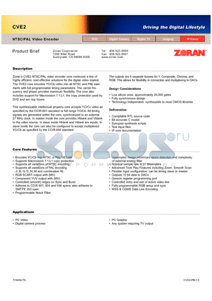 CVE2 datasheet - NTSC/PAL Video Encoder