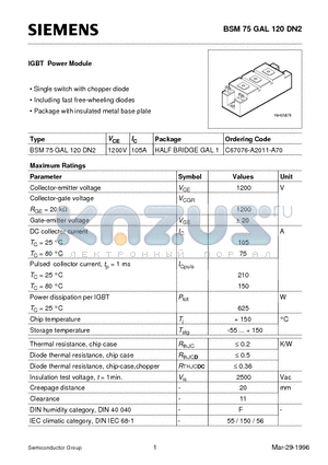 C67076-A2011-A70 datasheet - IGBT Power Module (Single switch with chopper diode Including fast free-wheeling diodes)