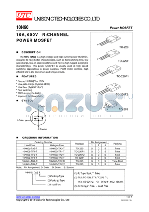 10N60 datasheet - 10A, 600V N-CHANNEL POWER MOSFET