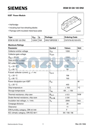 C67076-A2105-A70 datasheet - IGBT Power Module (Half-bridge Including fast free-wheeling diodes Package with insulated metal base plate)