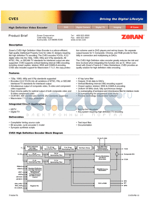 CVE5 datasheet - High Definition Video Encoder