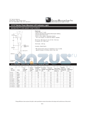 5111F1-5V datasheet - Panel Mounted LED Indicator Light