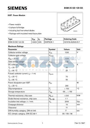 C67076-A2505-A17 datasheet - IGBT Power Module (Power module 3-phase full-bridge Including fast free-wheel diodes)