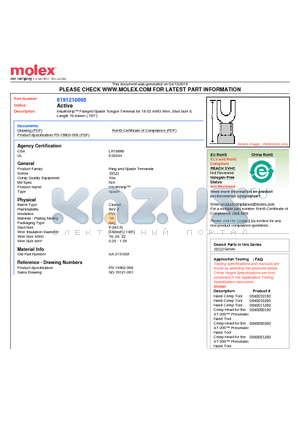 0191210005 datasheet - InsulKrimp Flanged Spade Tongue Terminal for 18-22 AWG Wire, Stud Size 6Length 19.84mm (.781