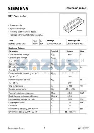C67076-A2515-A67 datasheet - IGBT Power Module (Power module 3-phase full-bridge Including fast free-wheel diodes)