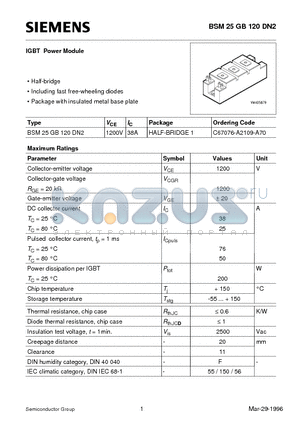 C67076-A2109-A70 datasheet - IGBT Power Module (Half-bridge Including fast free-wheeling diodes Package with insulated metal base plate)