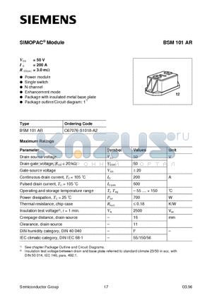 C67076-S1018-A2 datasheet - SIMOPAC Module (Power module Single switch N channel Enhancement mode)