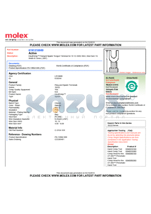 0191210049 datasheet - InsulKrimp Flanged Spade Tongue Terminal for 10-12 AWG Wire, Stud Size 10,Width 8.13mm (.320