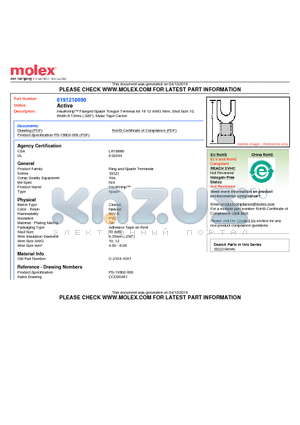 0191210050 datasheet - InsulKrimp Flanged Spade Tongue Terminal for 10-12 AWG Wire, Stud Size 10Width 8.13mm (.320