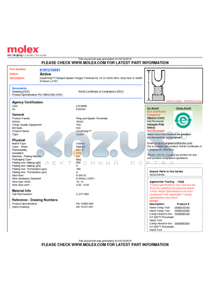 0191210051 datasheet - InsulKrimp Flanged Spade Tongue Terminal for 10-12 AWG Wire, Stud Size 6, Width9.53mm (.375