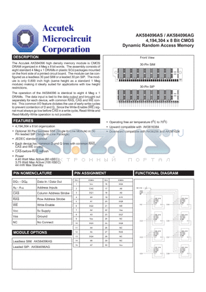 AK58256 datasheet - 4,194,304 x 8 Bit CMOS Dynamic Random Access Memory