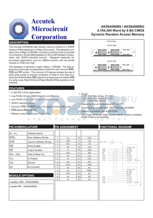 AK58256 datasheet - 4,194,304 Word by 8 Bit CMOS Dynamic Random Access Memory