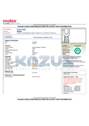 0191270086 datasheet - Avikrimp Flanged Spade Tongue Terminal for 10-12 AWG Wire, Stud Size 8