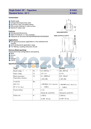 B43822 datasheet - Single Ended GP - Capacitors