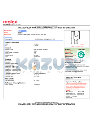 0191290041 datasheet - Krimptite Block Spade Terminal for 18-22 AWG Wire