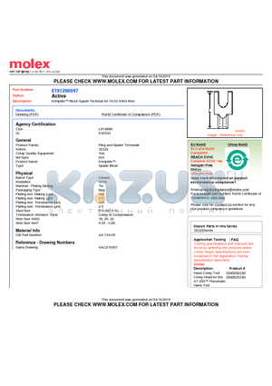 0191290047 datasheet - Krimptite Block Spade Terminal for 18-22 AWG Wire