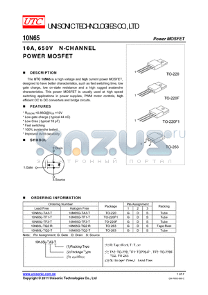 10N65 datasheet - 10A, 650V N-CHANNEL POWER MOSFET