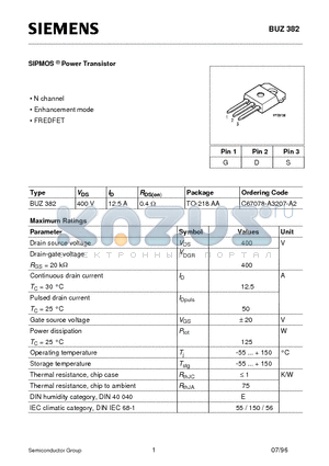 C67078-A3207-A2 datasheet - SIPMOS  Power Transistor(400 V 12.5A  0.4 Ohm TO-218AA)