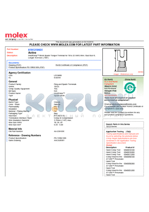 0191310031 datasheet - InsulKrimp Block Spade Tongue Terminal for 18 to 22 AWG Wire