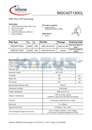 C67078-A4675-A001 datasheet - IGBT Chip in NPT-technology