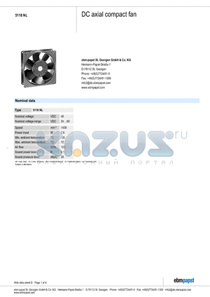 5118NL datasheet - DC axial compact fan