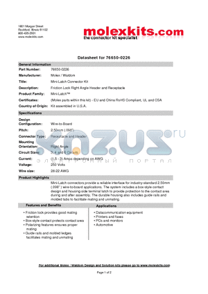 51191-0400 datasheet - Friction Lock Right Angle Header and Receptacle