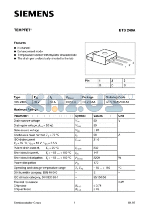 C67078-A5100-A3 datasheet - TEMPFET (N channel Enhancement mode Temperature sensor with thyristor characteristic)