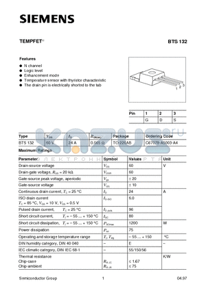 C67078-A5003-A4 datasheet - TEMPFET (N channel Logic level Enhancement mode Temperature sensor with thyristor characteristic)