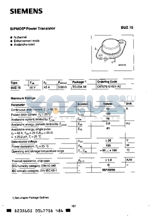 C67078-S1001-A2 datasheet - SIPMOS POWER TRANSISTOR