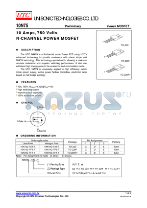 10N75 datasheet - 10 Amps, 750 Volts N-CHANNEL POWER MOSFET